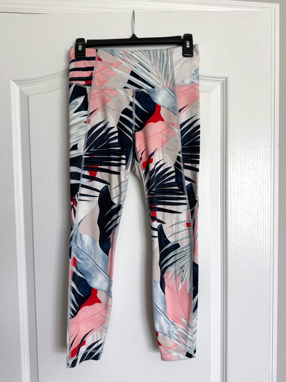 Athleta Capri Leggings in Pink & Blue Abstract Palm Print
